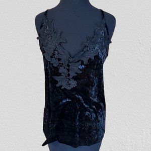 Hippie Chic Black Lace Embroidery Velvet Tank Top  4241  NWT Boutique